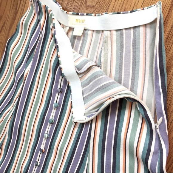 Anthropologie Maeve Satin Purple Green striped Button Front A-line Midi Skirt - Picture 7 of 16